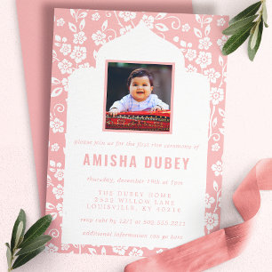 Annaprashan Pink White Floral First Rice Ceremony Invitation