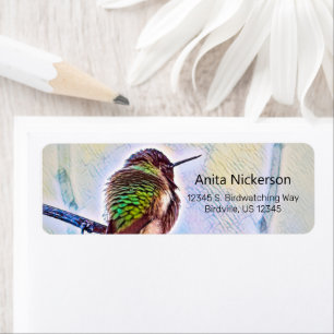 Anna's Hummingbird On Branch Pastel Colours Addres Return Address Label