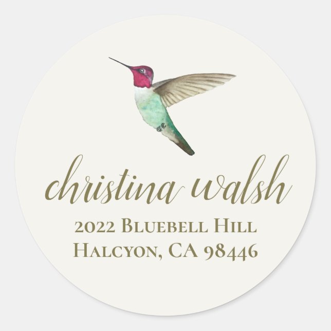 Anna's Hummingbird return address Classic Round Sticker (Front)