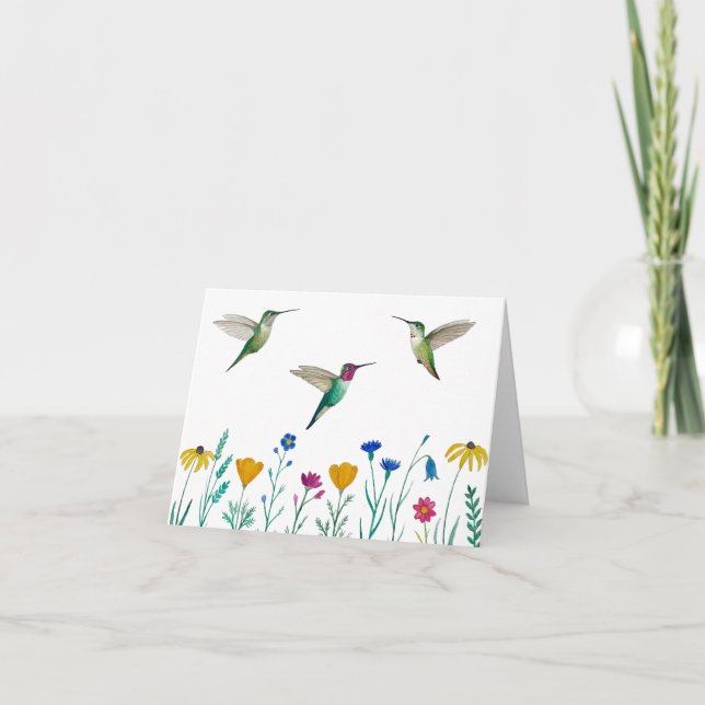 Anna's Hummingbirds and Wildflowers Card (Front)