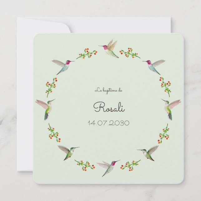 Anna's Hummingbirds Baptism with Baby Photo (Front)