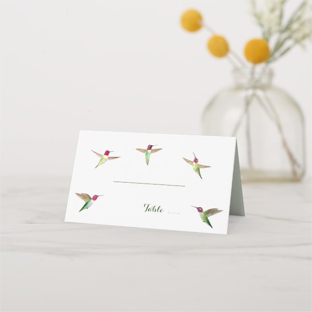 Anna's Hummingbirds Wedding Place Card (Front)