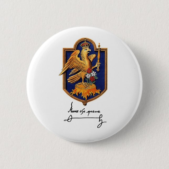 Anne Boleyn Signature & Coat of Arms 6 Cm Round Badge (Front)