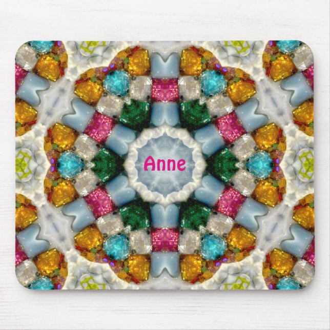 ANNE ~ Colourful Gems Pattern ~ Personalised Mouse Pad (Front)