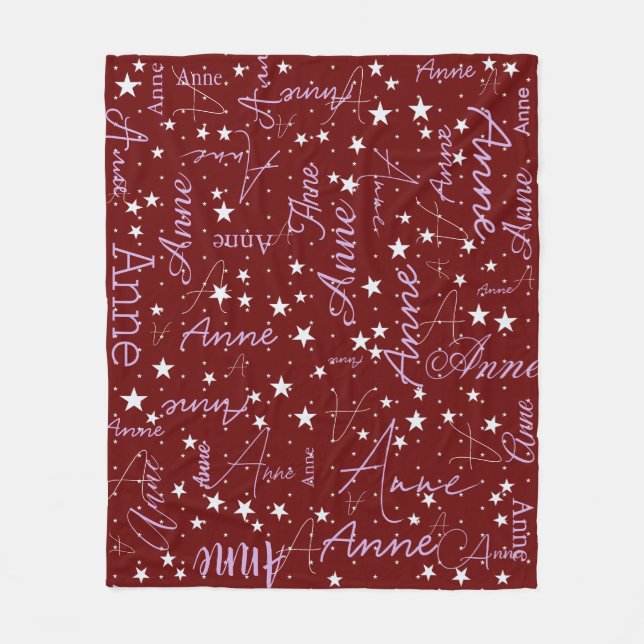 Anne custom name&stars dark-red fleece blanket (Front)