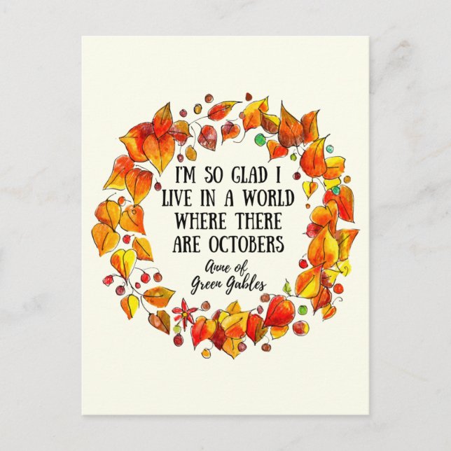Anne of Green Gables October Quote Hand-Drawn Postcard (Front)