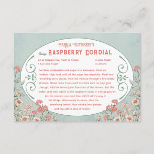 Anne of Green Gables   Raspberry Cordial Recipe Enclosure Card