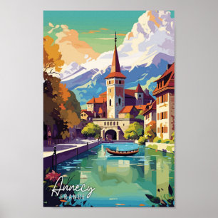 Annecy France Art vintage travel illustration Poster