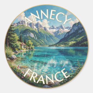 Annecy France Turquoise Alpine Lake travel Scene Classic Round Sticker