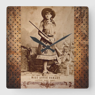 Annie Oakley Sepia Square Wall Clock