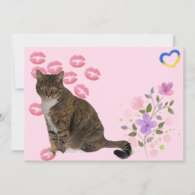 Annie the Cat's Flowers and Kisses Flat  Card (Front)