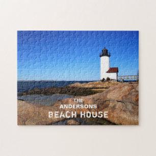 Annisquam Custom Ocean Beach Lighthouse Jigsaw Puzzle
