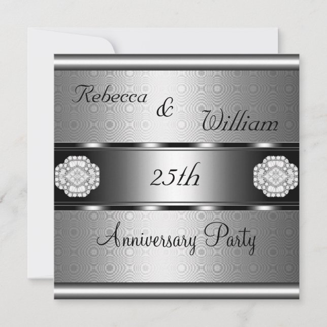 Anniversary 25th Elegant Roll Silver Party Invitation (Front)