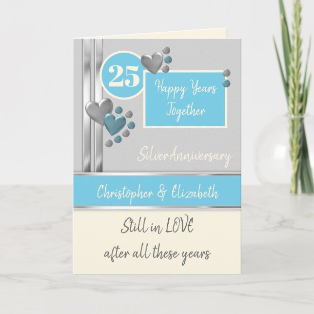 Anniversary 25th Silver 25 years blue cream Card (Front)