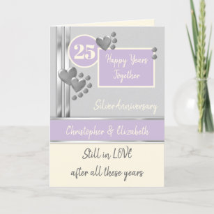 Anniversary 25th Silver 25 years purple cream Card