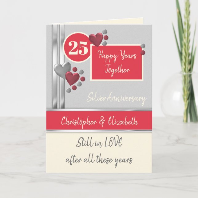 Anniversary 25th Silver 25 years red cream Card (Front)
