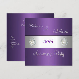 Anniversary 30th Elegant Purple & Pearl Jewel Invitation