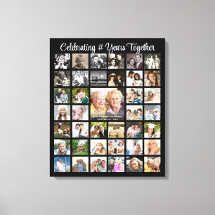 Anniversary 39 Photo Collage Personalised Black Canvas Print