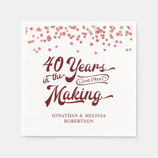 Anniversary 40 YEARS IN THE MAKING Ruby Confetti Napkin (Front)