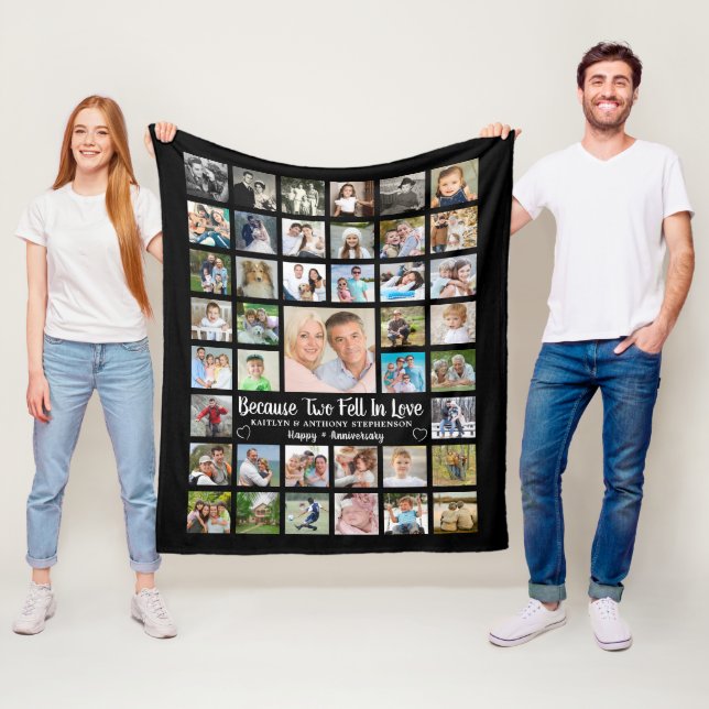 Anniversary 41 Photo Collage Custom Text and Colou Fleece Blanket (In Situ)