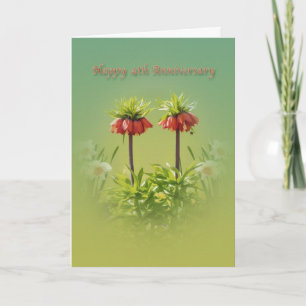 Anniversary, 4th, Red Rubra Tulips Card