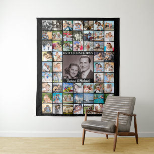 Anniversary 55 Photo Collage Memories Backdrop Tapestry
