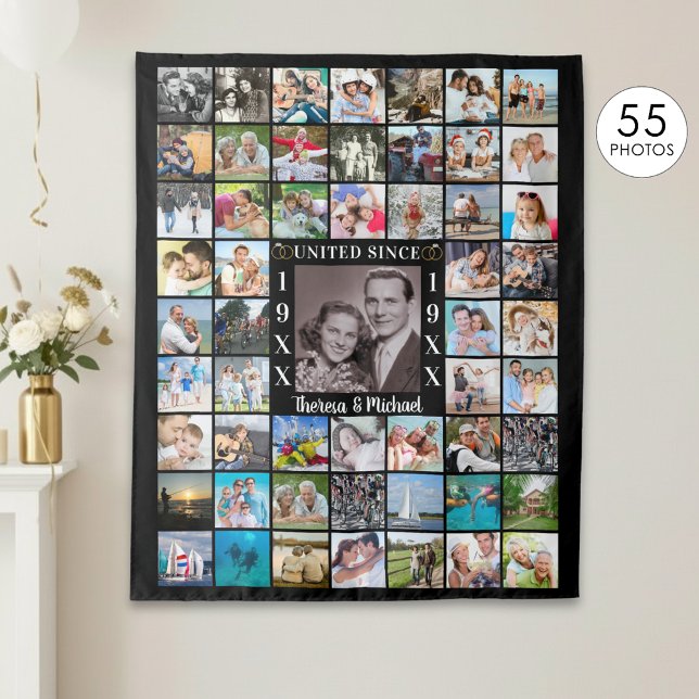 Anniversary 55 Photo Collage Memories Backdrop Tapestry (Creator Uploaded)