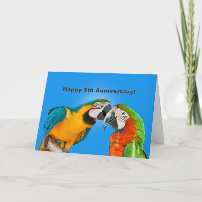Anniversary, 5th, Loving Parrots Card (Front)