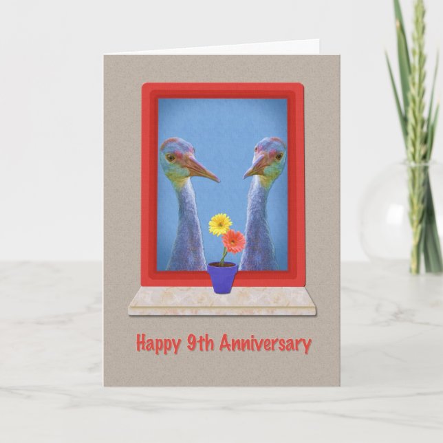 Anniversary, 9th, Two Sandhill Cranes Card (Front)