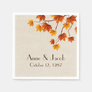 Anniversary Autumn Leaves on Burlap Napkin
