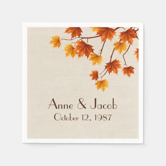 Anniversary Autumn Leaves on Burlap Napkin (Front)