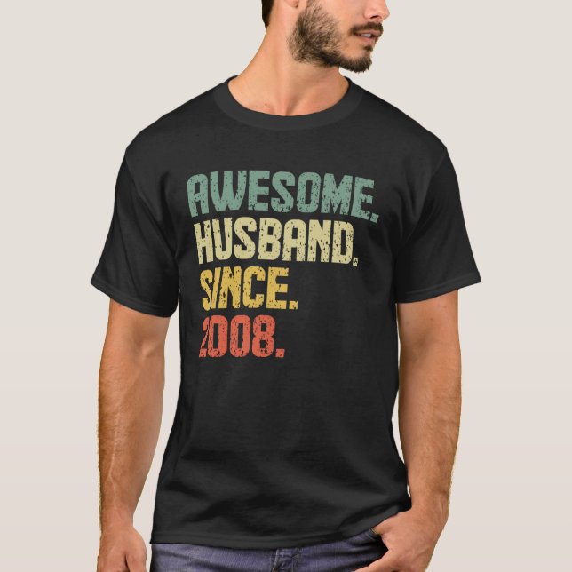 Anniversary Awesome Husband Since 2008 Retro T-Shirt (Front)