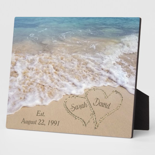 Anniversary Beach Hearts with Names Plaque (Side)