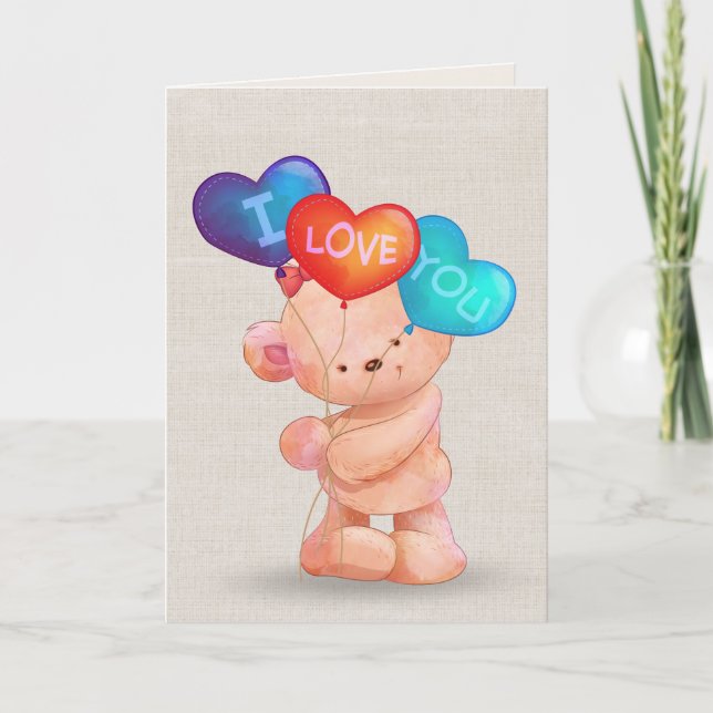 Anniversary Bear with I Love You Balloons  Card (Front)