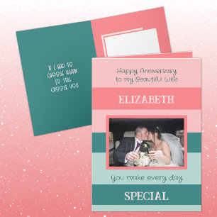 Anniversary beautiful wife pink green photo card