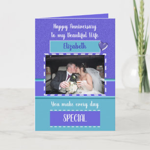 Anniversary beautiful wife purple turquoise photo card