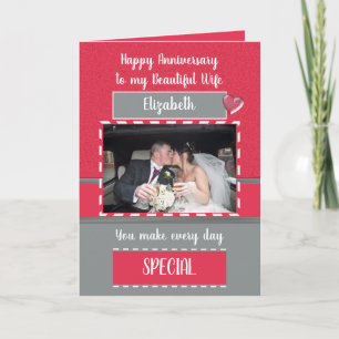 Anniversary beautiful wife red gray photo card