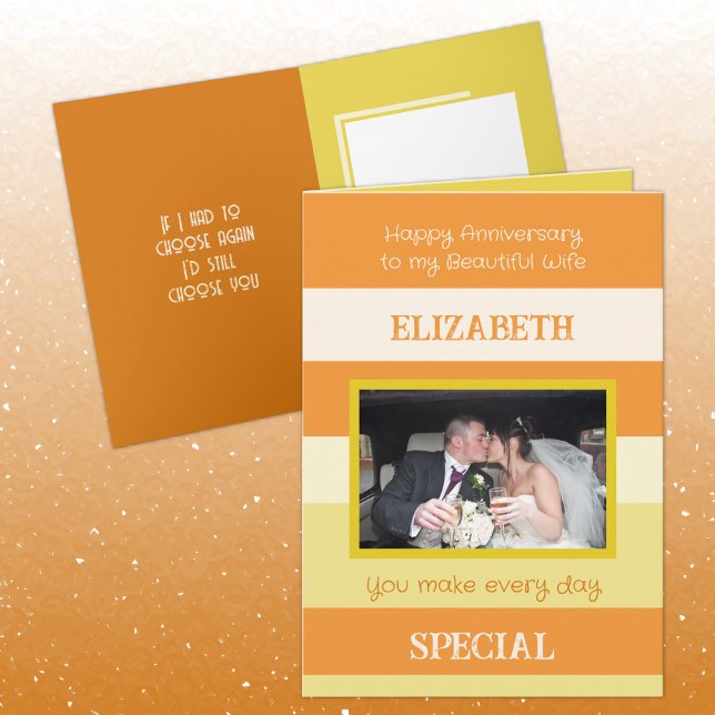 Anniversary beautiful wife yellow orange photo card (Creator Uploaded)
