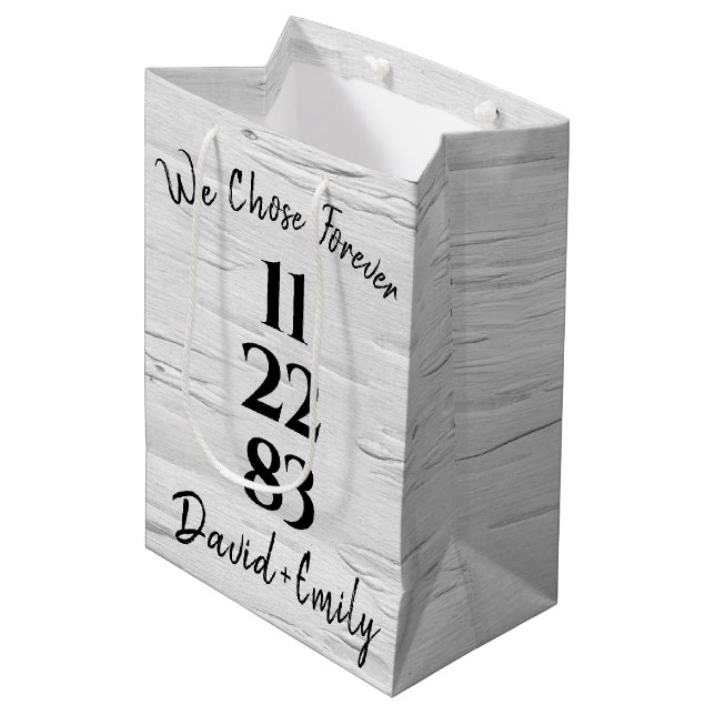Anniversary Birch Tree Wedding Date   Medium Gift Bag (Front Angled)