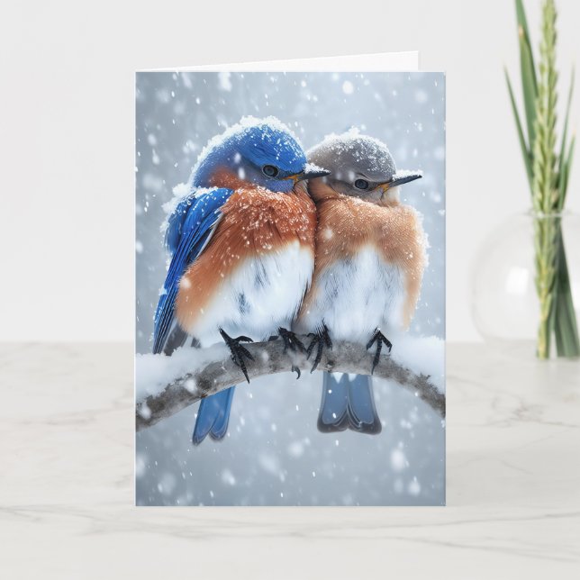 Anniversary Bluebirds In Snow Card (Front)