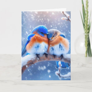 Anniversary Bluebirds Snuggling In Winter Card