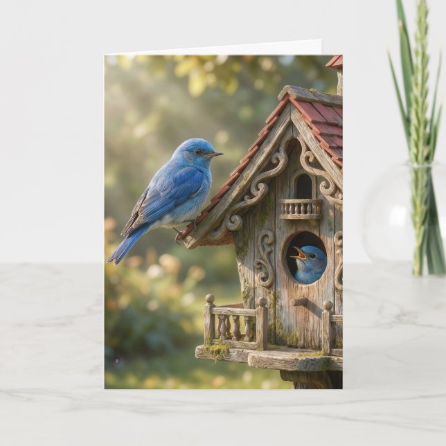 Anniversary Bluebirds with Birdhouse Card (Front)