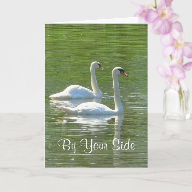 ANNIVERSARY ,"BY YOUR SIDE", TWO WHITE SWANS, CARD (Orchid)