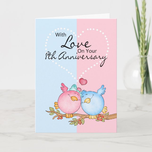 anniversary card - 8th anniversary love birds (Front)