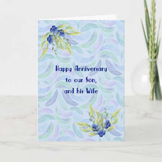 Anniversary Card for Son and Wife Blue Flowers | Zazzle.com.au