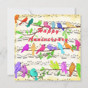 Anniversary Card with Happy Musical  Birds