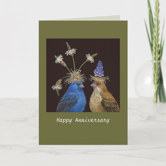 Anniversary card with indigo buntings (Front)