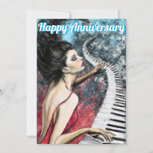 Anniversary Card with Lady in Red Piano Music