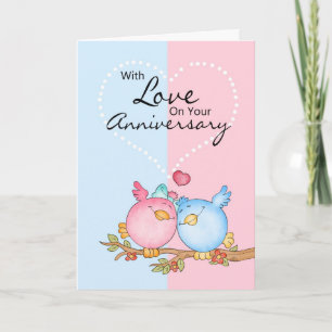 Anniversary Card With Two Loving Birds - Anniversa