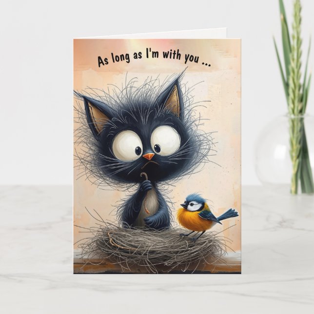 Anniversary Cat and Bird Card (Front)